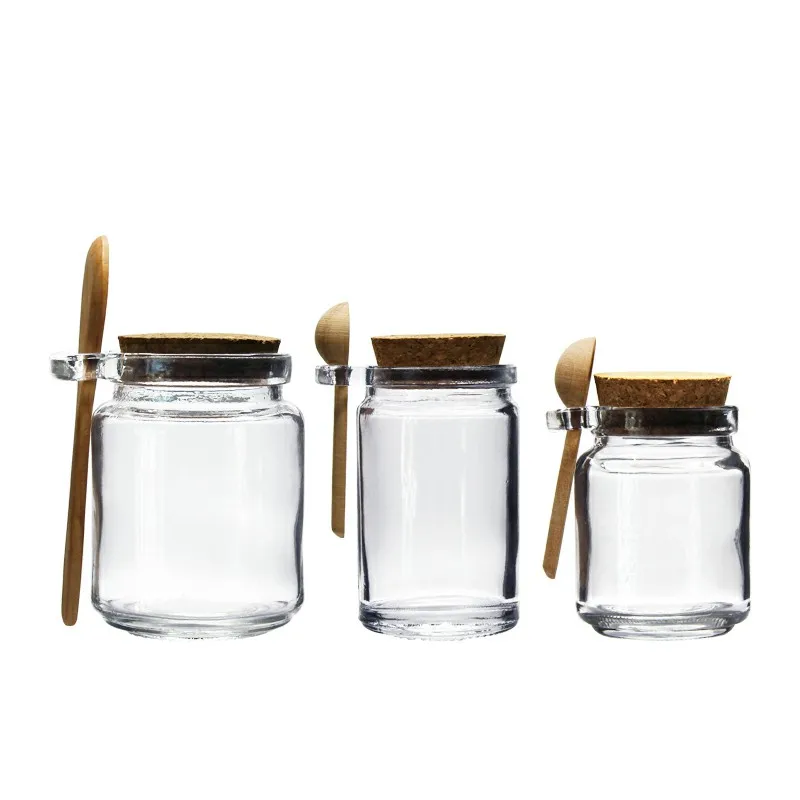 Wholesale Glass Jar With Bamboo Spoon And Cork Lid For Spices Salt