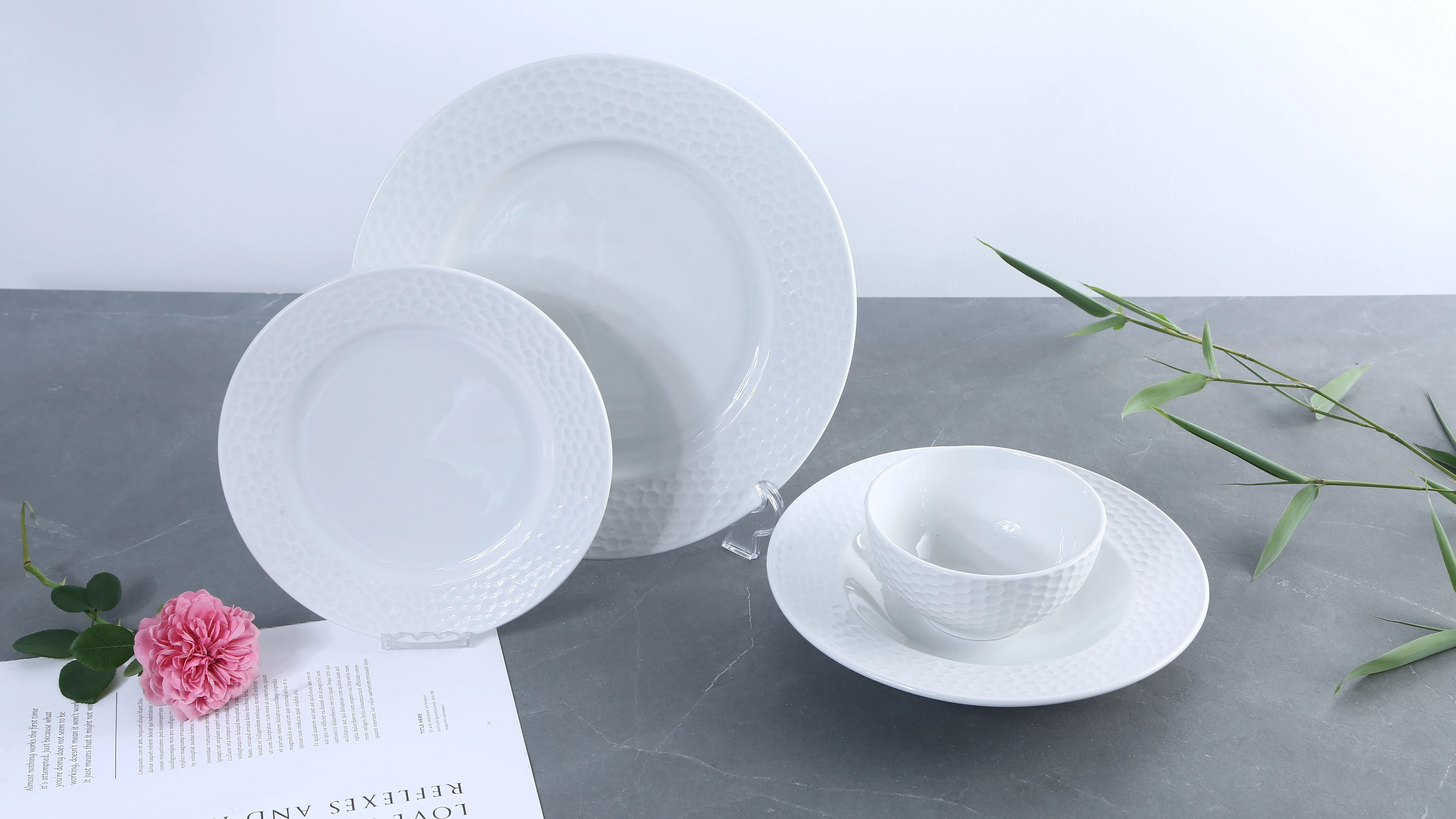 Engraving Dinner Set Embossed Ceramic Dinnerware Customized Design