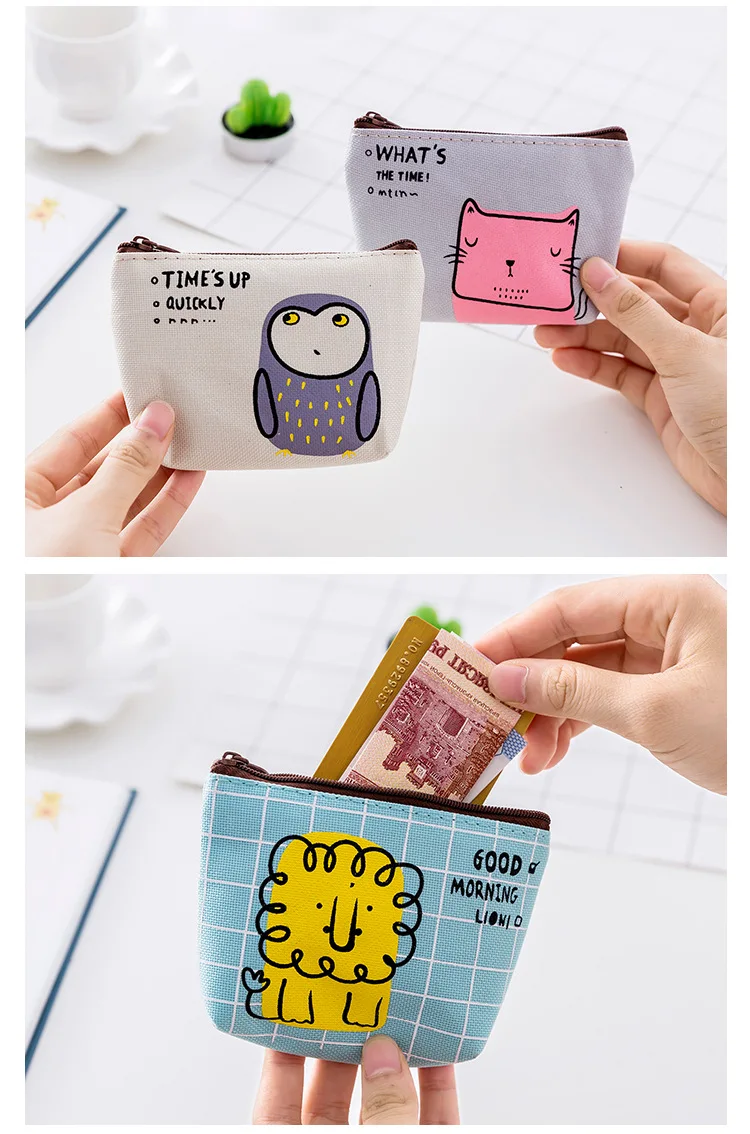 Cute Women Canvas Fabric Small Coin Purse For Women Cards Printed Mini Change Wallet Money Bag 