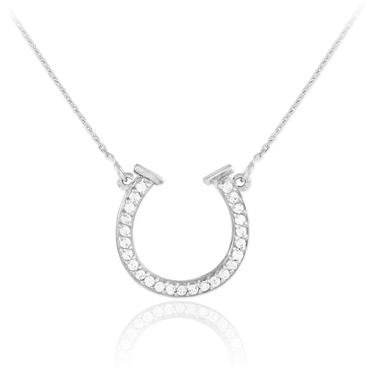 925 Sterling Silver Cubic Zirconia Horseshoe Pendant Necklace Horse ...