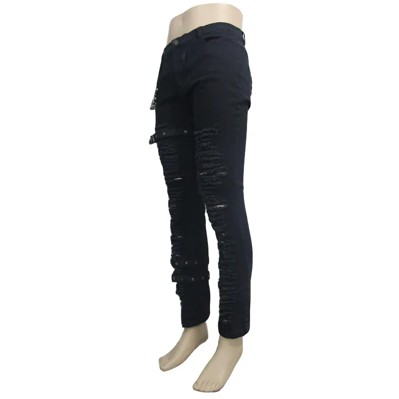 PT040 ready to ship best seller Devil fashion brand punk rock wear adjusted loops mens casual pants black ripped jeans