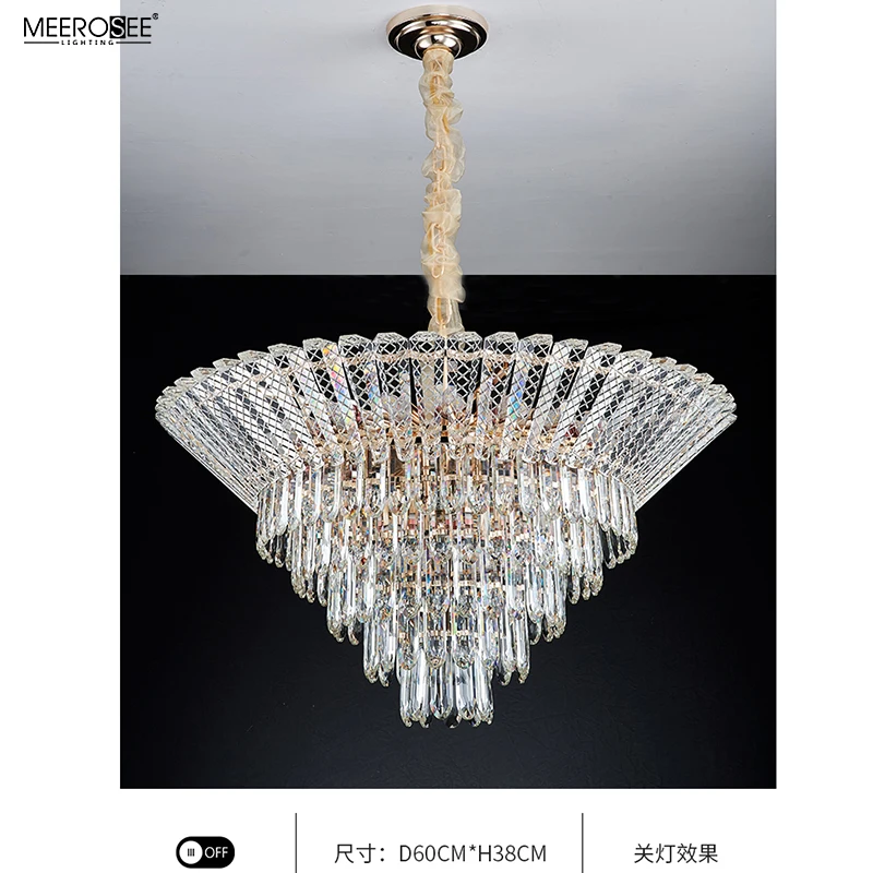 MEEROSEE Crystal Pendant Light Round Shape Living Room Light Crystal Hanging Light for Home MD92899