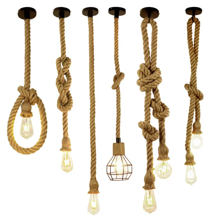 vintage hemp rope pendant light retro loft industrial hanging lamp creative country style edison bulb lamp home light decoration