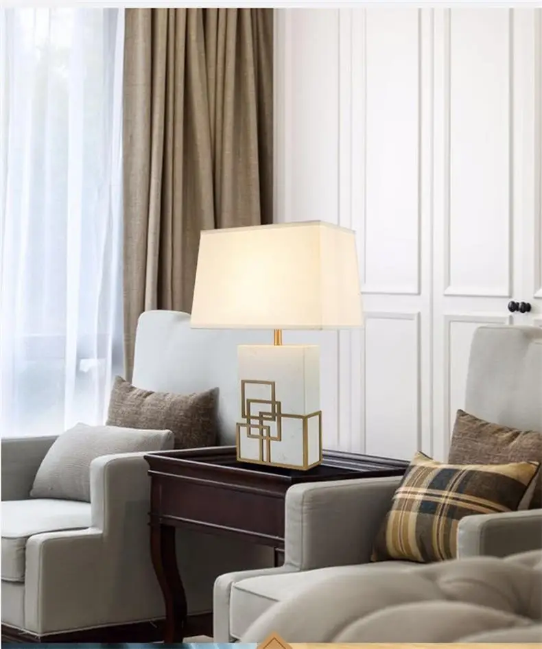 American Style Creative Table Lamp Living Room Bedroom Lobby Desk Lamp Personality Design LED Light Marble Tea Table Sofa Light