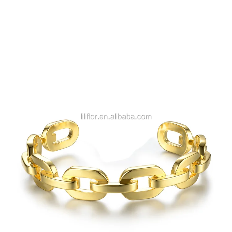 High Quality 18K Gold Plated Brass Jewelry Big Link Chain Accessories Adjustable Cuff Bracelets BF182033