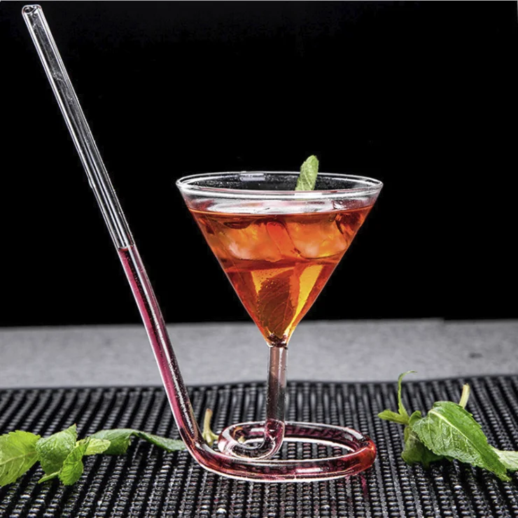 4 Oz Unique Spiral Straw Martini Glass Fancy Bar Party Wine Cocktail