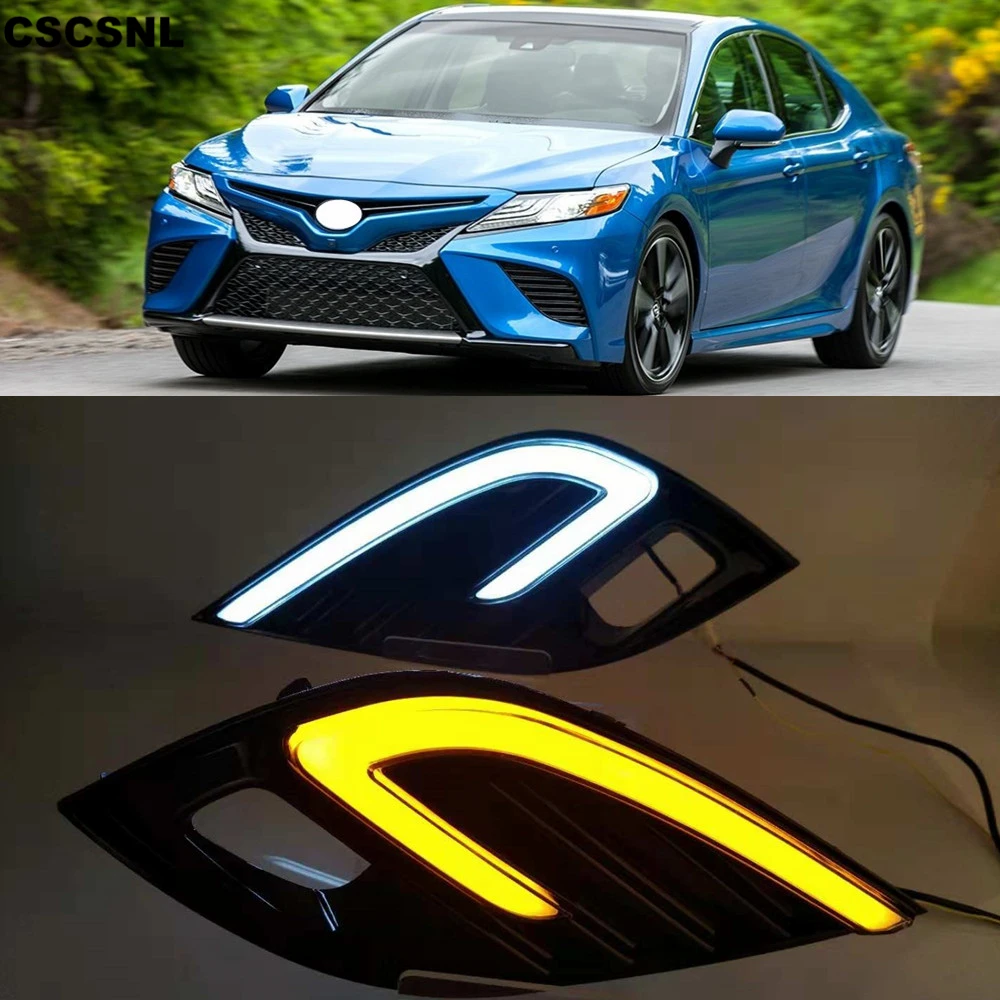 DRL LED Fog Lamp Daytime Running Lights Daylight For Toyota Camry 2018 2019 XSE SE With Turn Signal lamp Car Styling