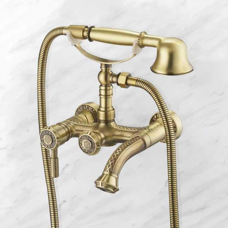 Polished Luxury Gold Color Brass Clawfoot Tub Shower Faucet Set Kran Duchas Bath Grifo