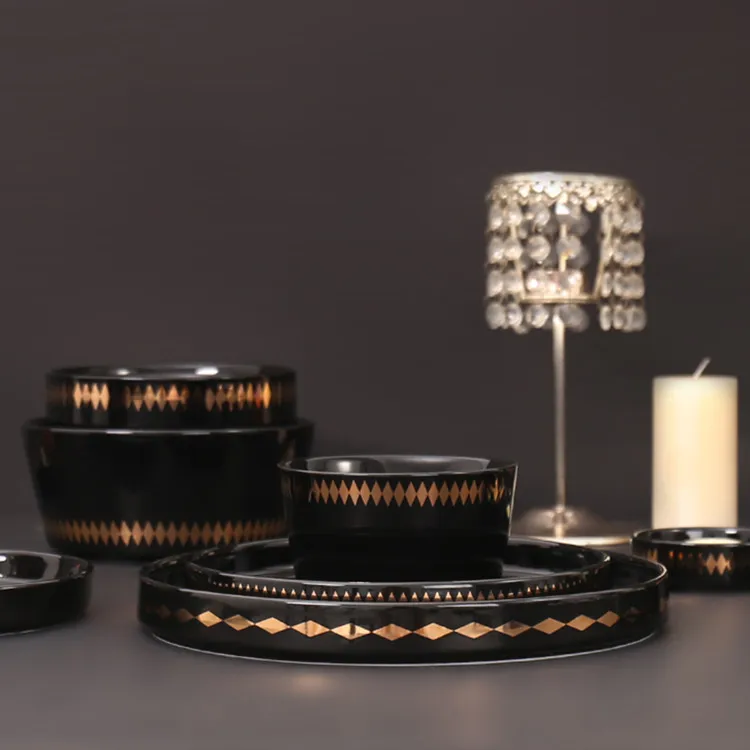 Wholesale Nordic modern design custom black royal ceramic dinnerware.jpg