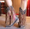 Wholesale Vintage Mid-calf Fringe American Flag Boots