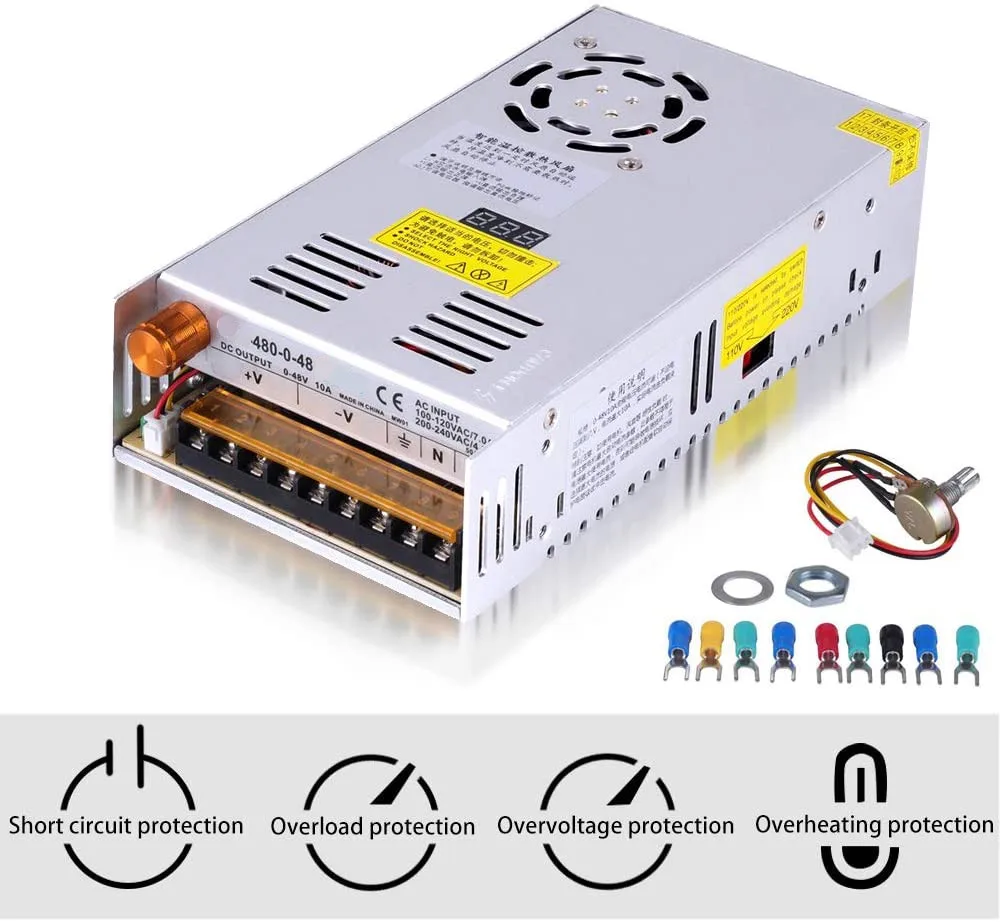 10A 480W Power Current-limited Adjustable Power Supply AC110V to DC 0-48V Max 