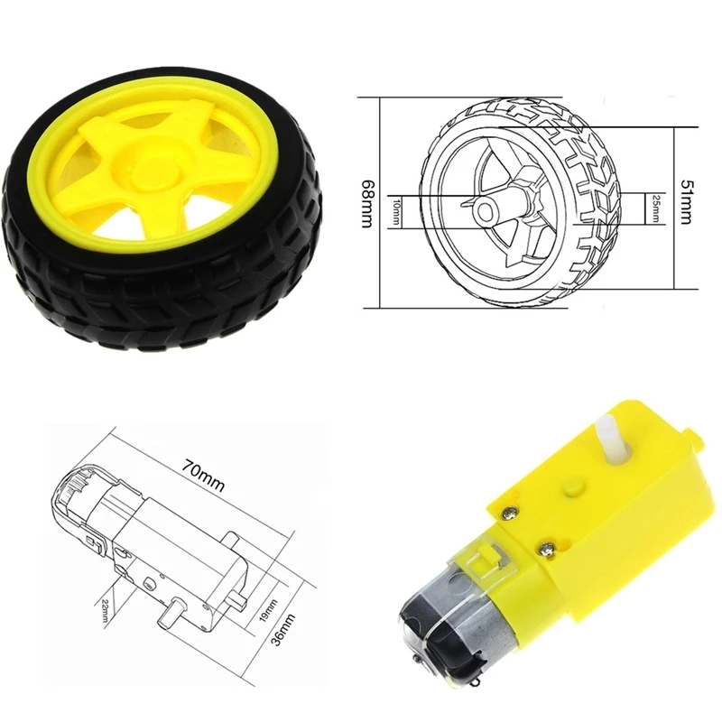 Car Chassis With Plastic Tire Wheel DC 3-6v Gear Motor Robotic Arms Drives 
