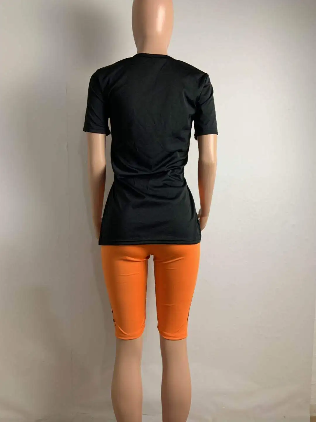 2019  L5368 Women Clothing Half Zipper Crop Top short  Sleeve Two Pieces Pant Set