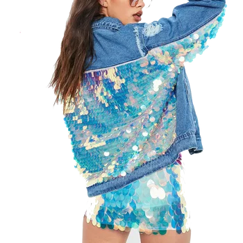 Nueva Llegada Denim Azul Chaqueta De Lentejuelas Rompiendo Chaqueta Denim tipo bomber TOTTORI | Ropa, Tela vaquera