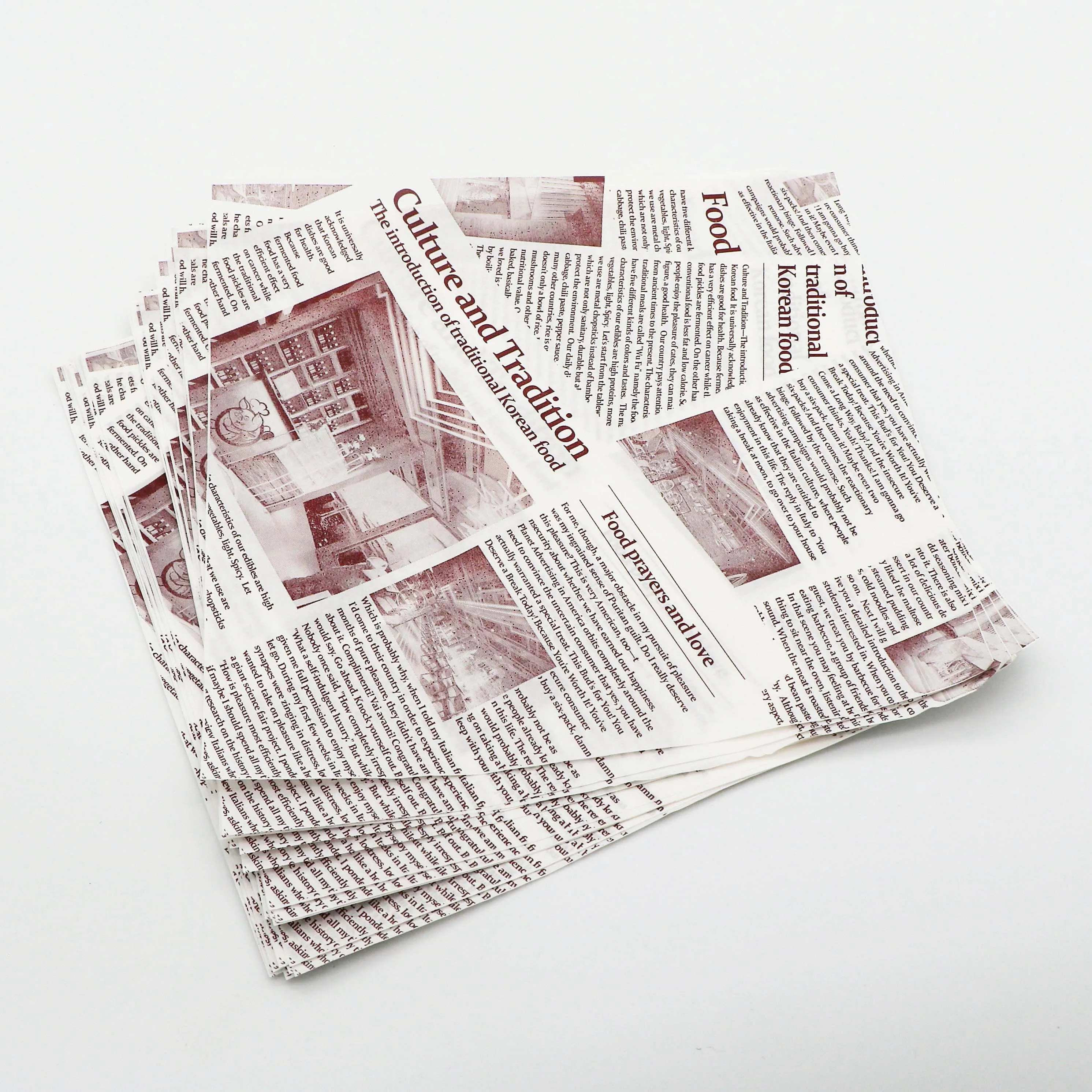 Custom Design And Size Pe Coated Packaging Food Wrapping Paper Grease