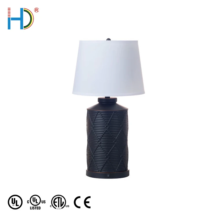 Hotel Modern Cheap Metal Material White Hardback Drum Shade Table Lamp