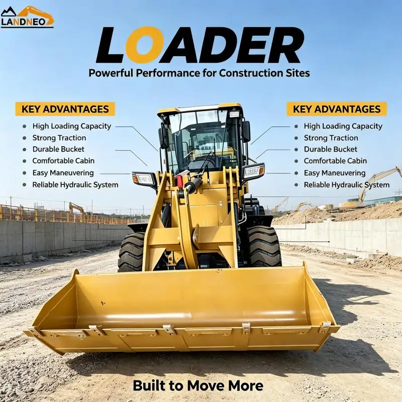 2 Ton Compact Wheel Loader Front End Loader With 0.8m&sup3; Bucket And 76KW Diesel Engine
