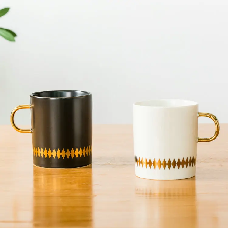 Bulk Custom Logo Stylish Black White Marble Coffee Mugs With Gold