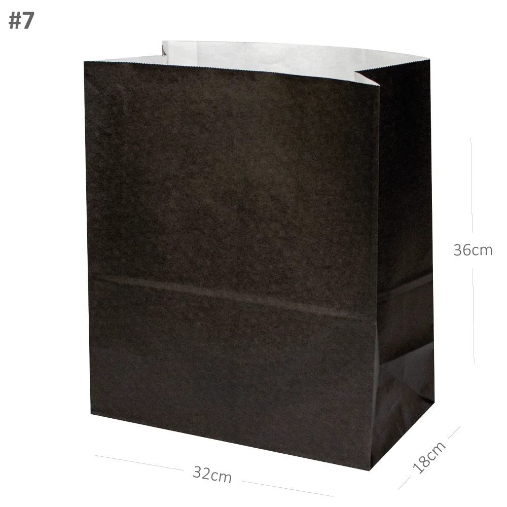 Biodegradable Recyclable Kraft Brown Black White No Handle Paper Bag Restaurant Take Away Food 6523