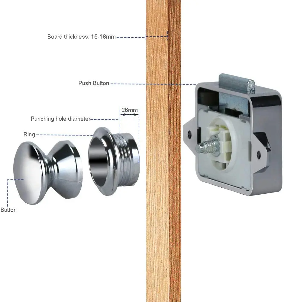Push Button Latch Kit Abs Keyless Drawer Latch Push Button Door