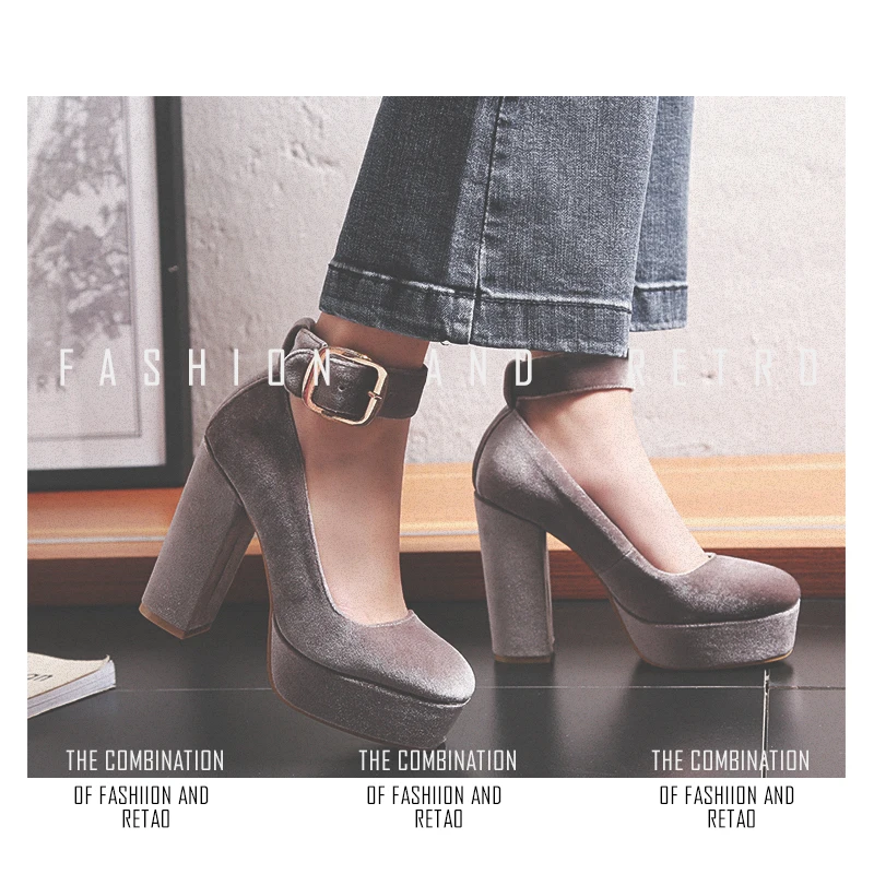 New Round Toe Soft Ankle Buckle Strap Pumps Sexy Ladies Heels