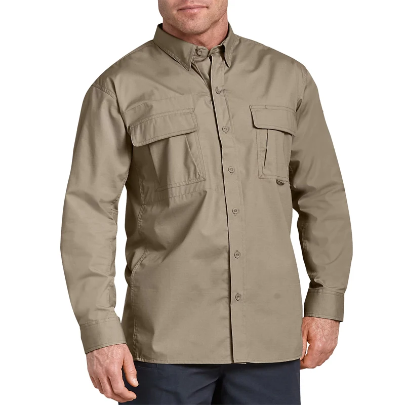 Custom Long Sleeve Ripstop Work Shirt For Men Cargo Shirt Khaki ...