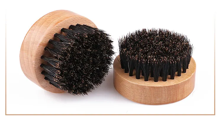 Small round boar hair beard brush for men
