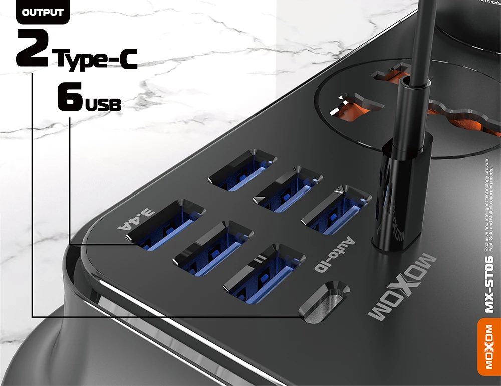 New Arrival ST06 2m Surge Protector Power Strip 4 Universal Outlets 6USB 2 Type C Ports UK Plug Extension Socket