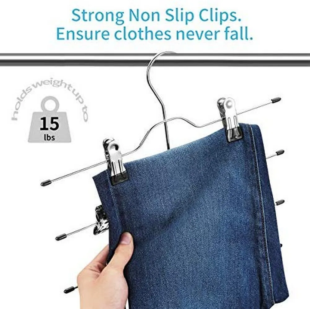 Pant Hangers 4 Tier Skirt Hangers With Adjustable Clips 4 Pcs Metal