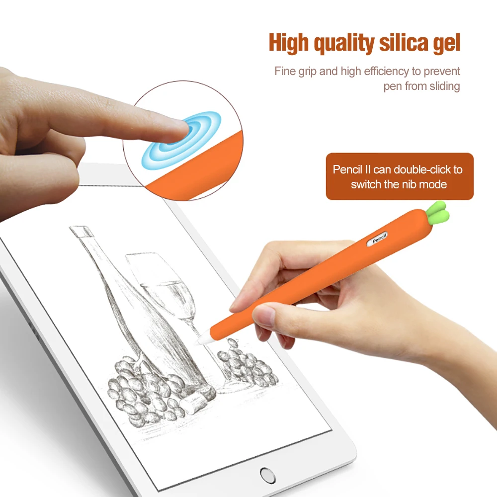 For Apple Pencil Cases,Cute Carrot Soft Silicone Protective Sleeve