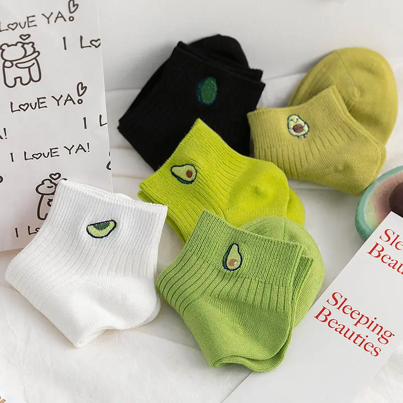Wholesale spring new embroidery avocado cute cotton girls ankle socks