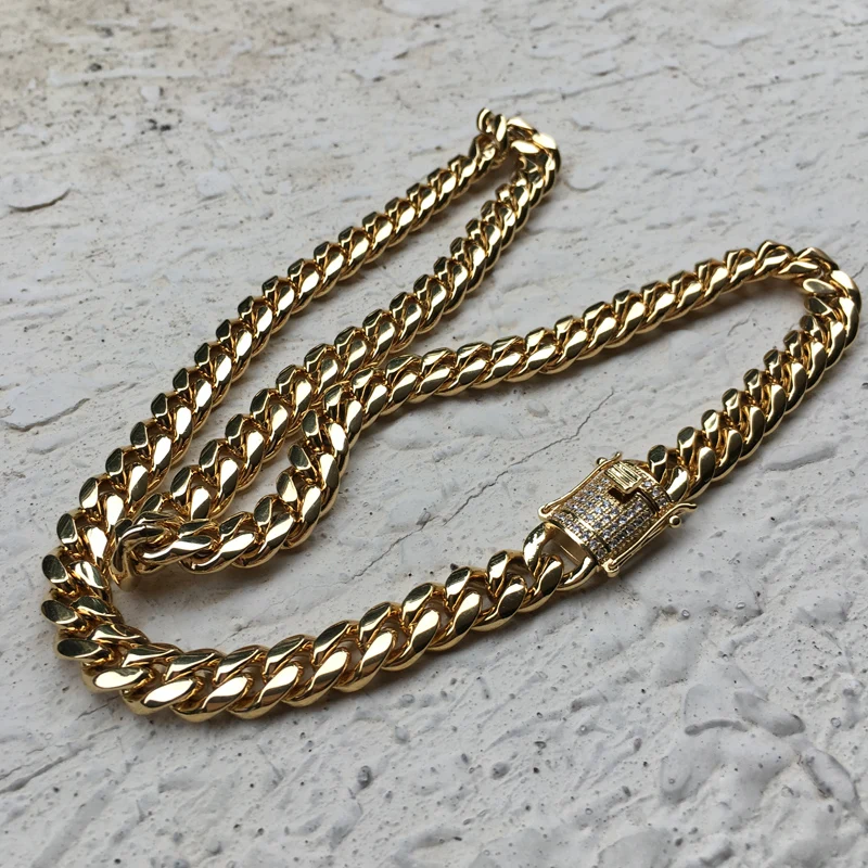 Gz King Jewelry 14mm/16mm/18mm Hip Hop Gold Miami Cuban Link Chain Men ...