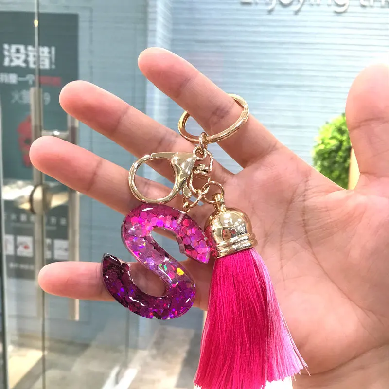 Acrylic Clear Round Keychain With Tassels Lobster Circle Monogram Gold