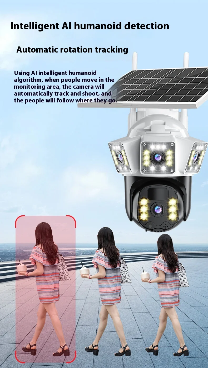 Cloudbirds V360pro Waterproof Outdoor Camera 3-Screen HD Night Vision Solar Charging Sound Light Alarm Remote Control Cloud
