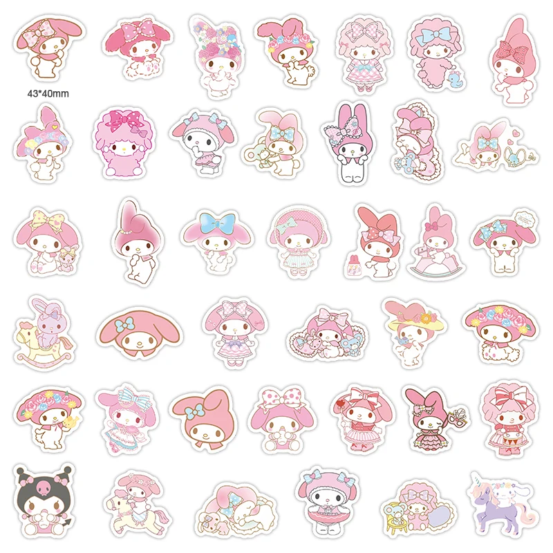 40 Pcs My Melody Kuromi Cartoon Kids Vinyl Waterproof Die Cut Stickers ...