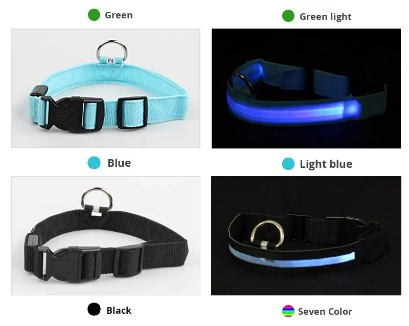 Electronic Pet LED Dog Collar Adjustable Flash Recharge Reflective Rivet Solid Nylon Buckle Closure All Seasons Night Anti-Lost