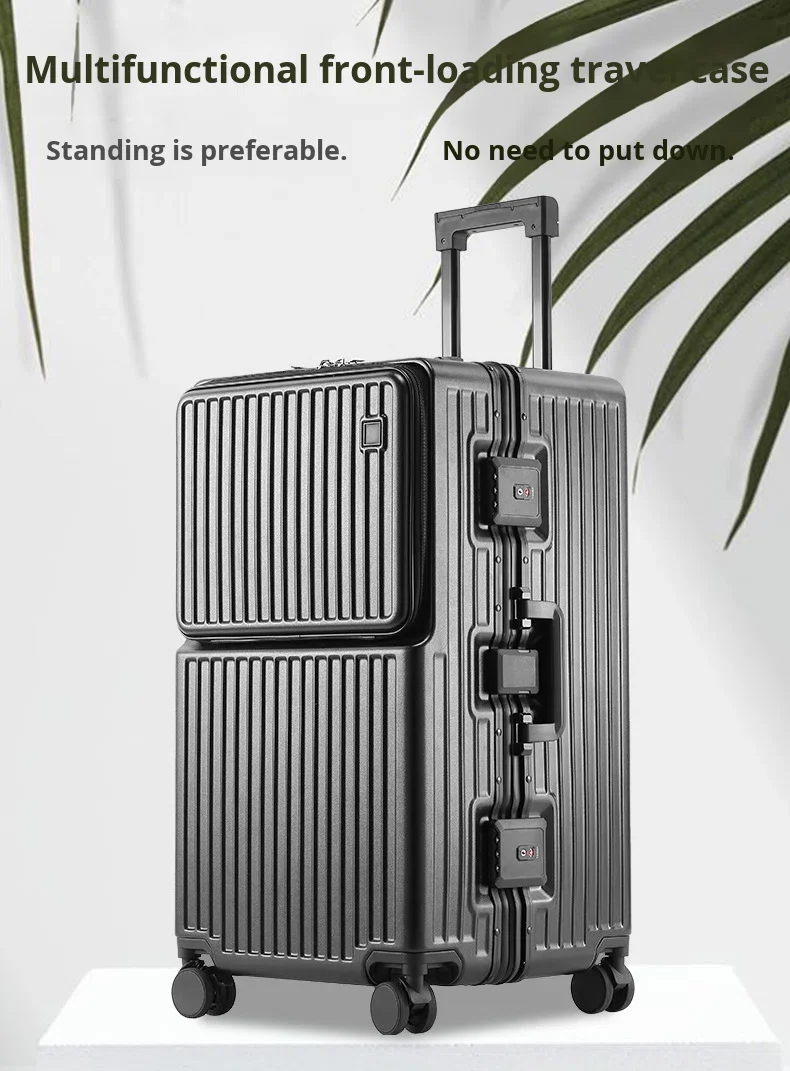 product 28 inch reinforced thicken aluminum frame travel luggage large capacity pc suitcase anti theft password front open trolley case-6