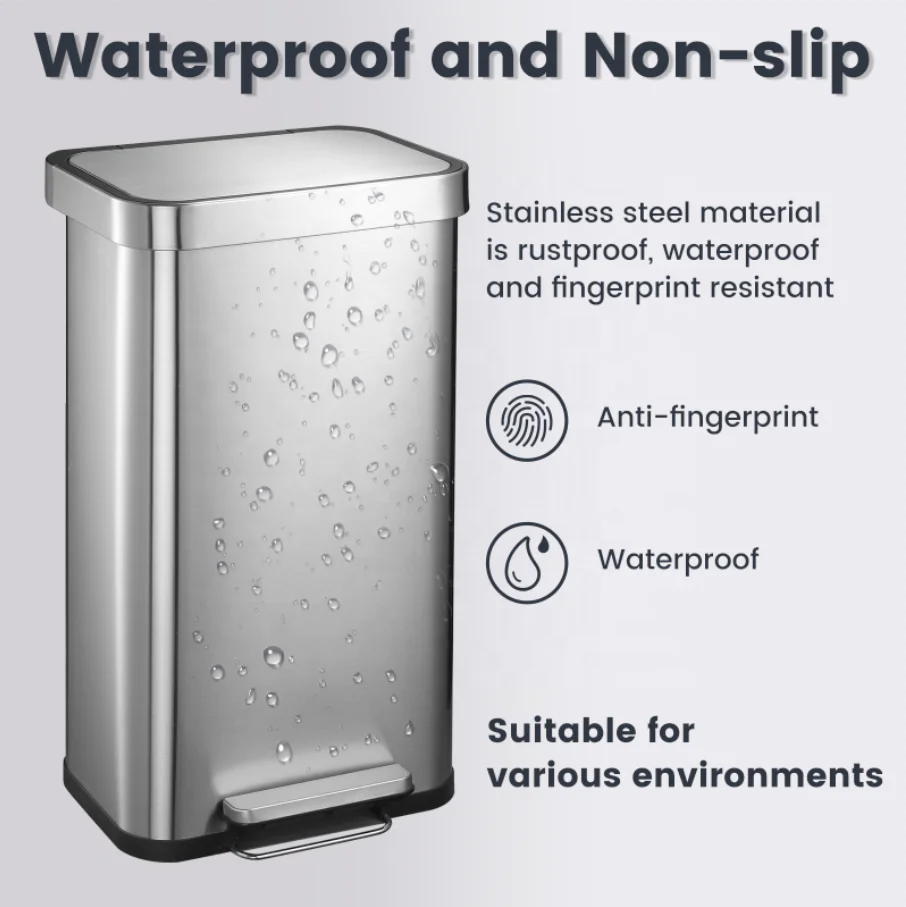 50l Stainless Steel Foot Pedal Trash Can With Soft Close Lid Anti