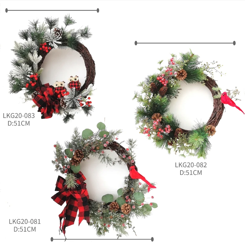 IMIKEYA Christmas Wreath Christmas Decorations Front Door Wreath for Christmas Party Décor with Bowknot Red Berries Flower Gifts 