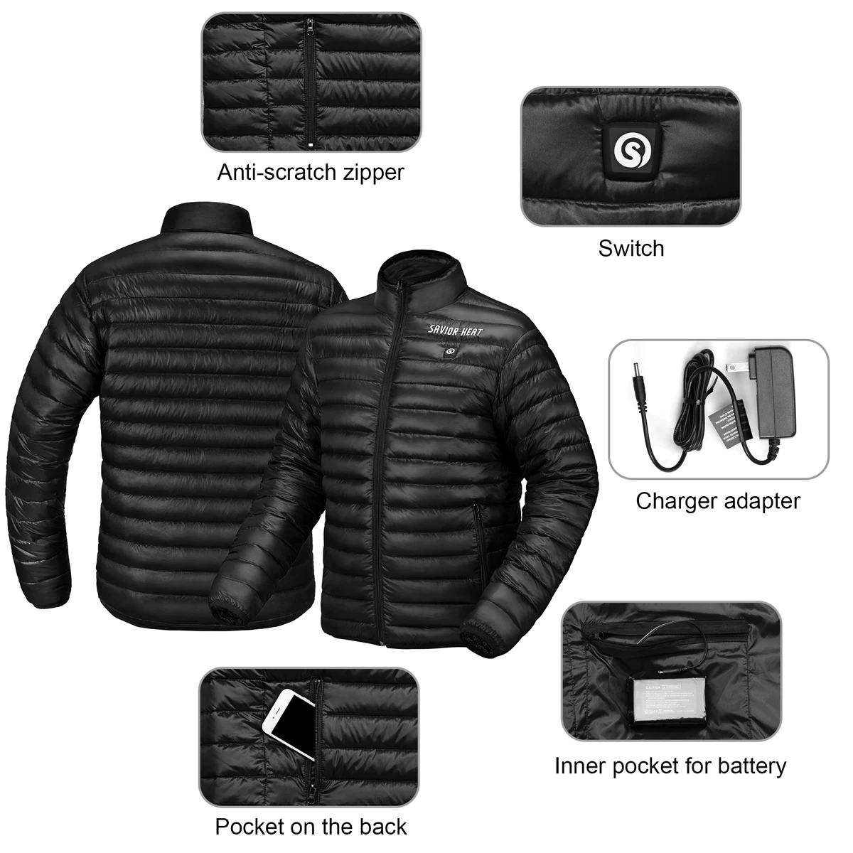 Rechargeable Battery Heated Down Jacket Far Infrared Heating Electrical ...