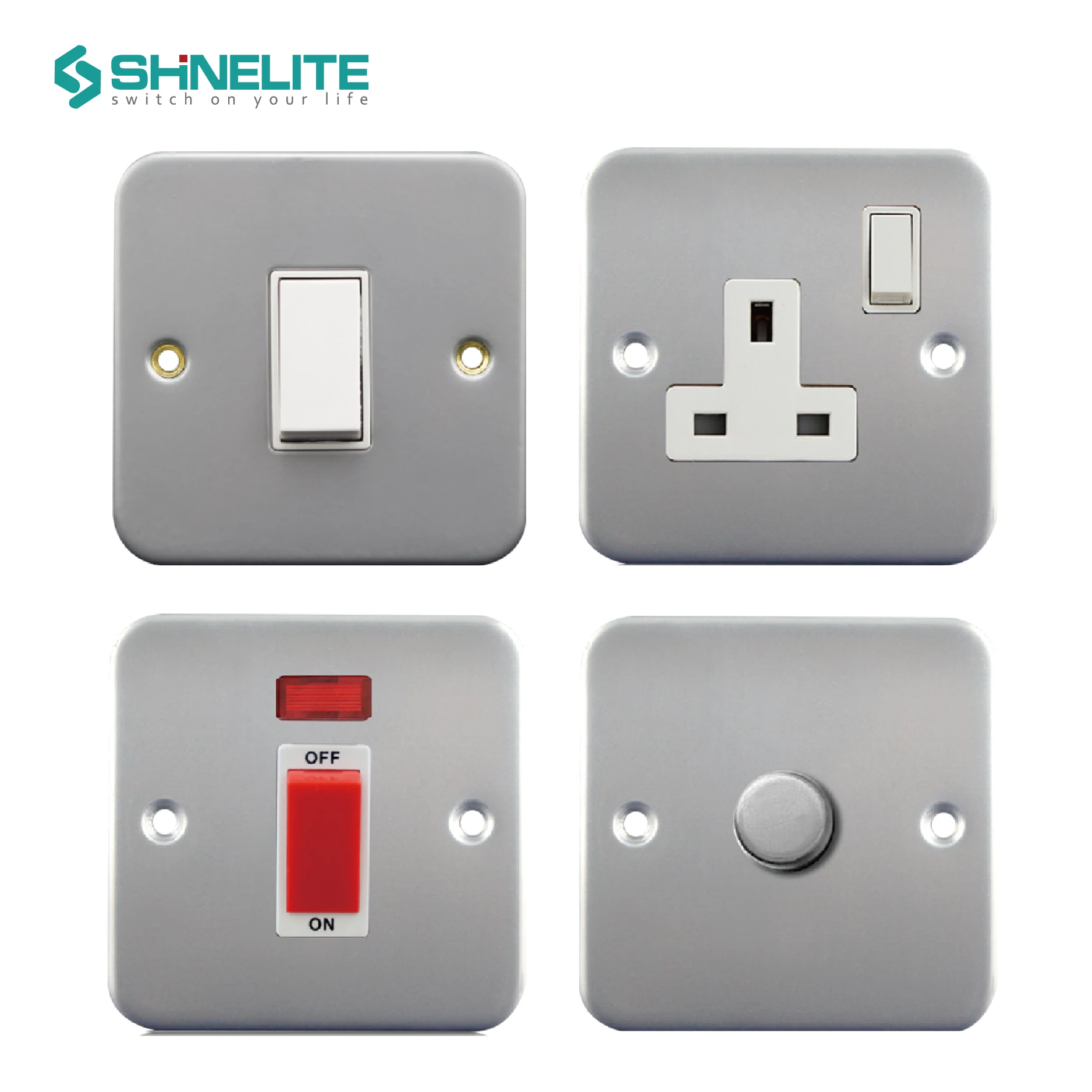 Modern electrical metal clad 1 gang dimmer wall light switch
