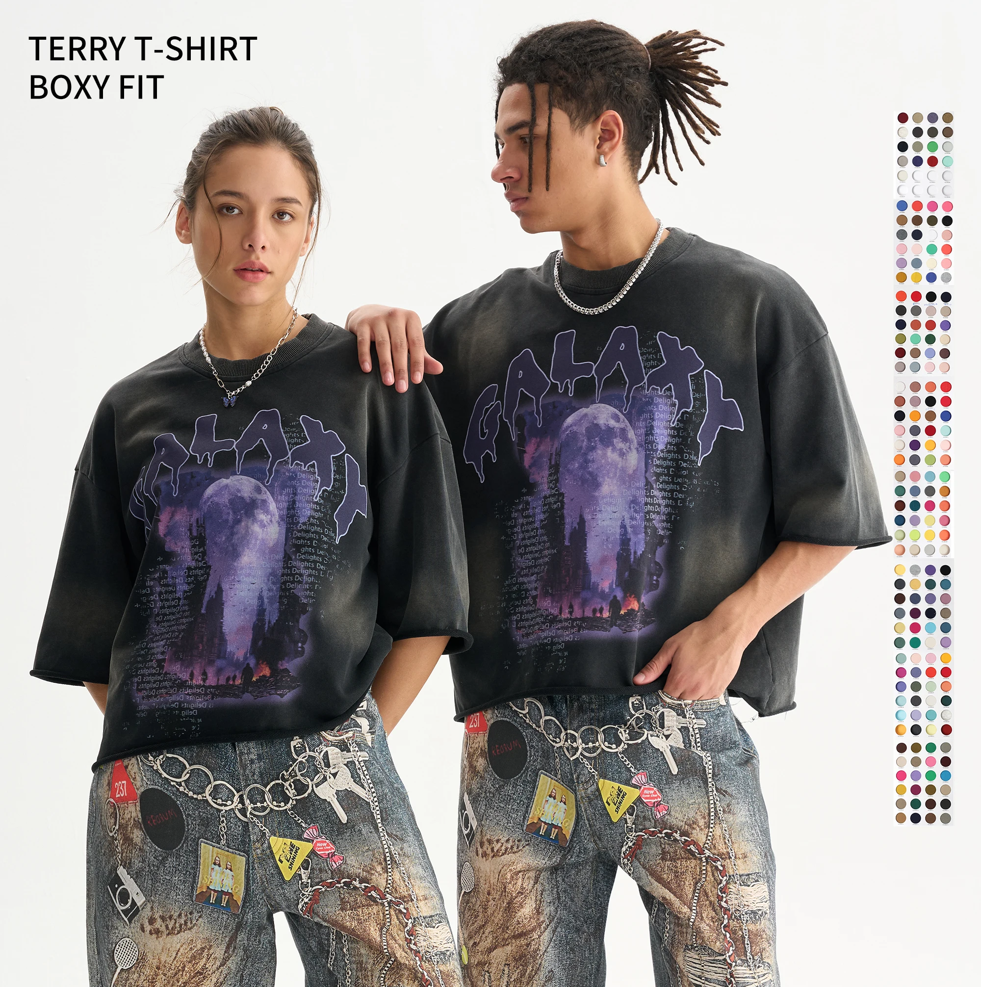 French Terry Boxy Cropped Fit T Shirt for Men - Vintage Washed