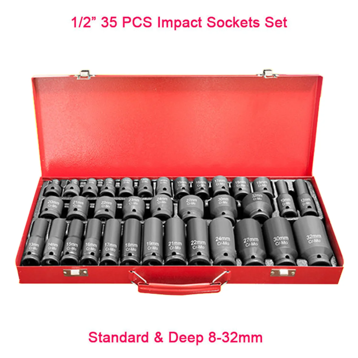 35pcs 1/2 Inch Deep Socket Set Tool Kit Universal Impact Socket Set