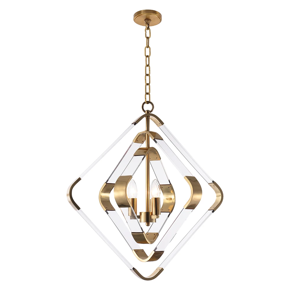 Vintage Solid Brass Clear Acrylic Decorative Pendant Lighting Chandelier Modern for Kitchen Island