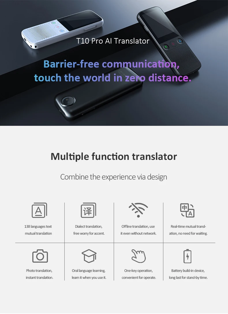 Language Translator Device Supports 137 Languages 1200mAh Two Way Portable Smart Voice Real Time Translation WiFi 5 Million Pixels 2.4 in Touch Screen,for Learning Travelling Meeting 