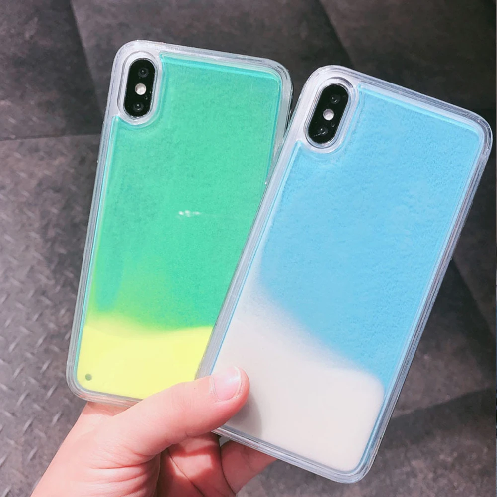 Fashion Neon Sand Liquid Quicksand Luminous Phone Case For Iphone 6 7 8 ...