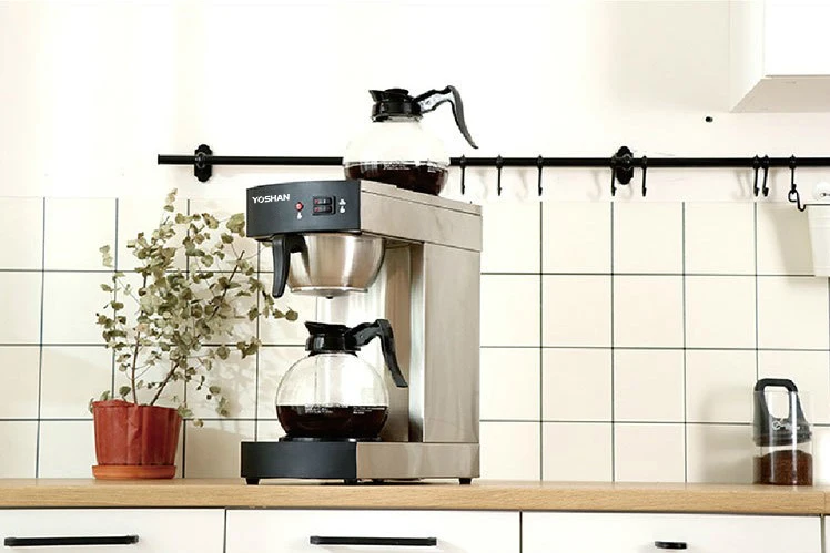 Premium AI Image  Sleek modern blue coffee maker on a wooden kitchen  countertop Generative AI