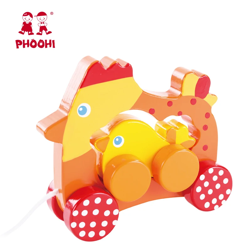 New Arrival Children Educational Hen Animal Wooden Pull Along Chicken