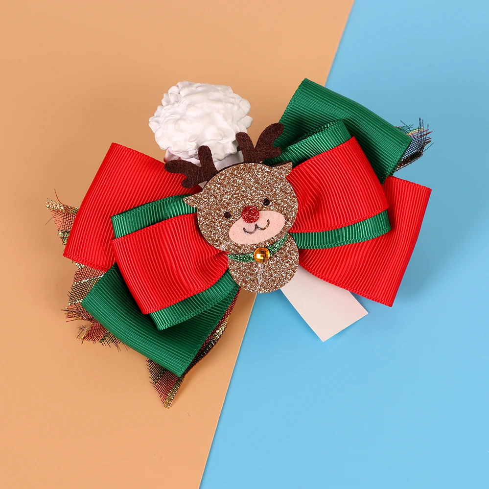 f & j精美圣诞蝴蝶结金属发夹女婴头发蝴蝶结织物发夹发夹