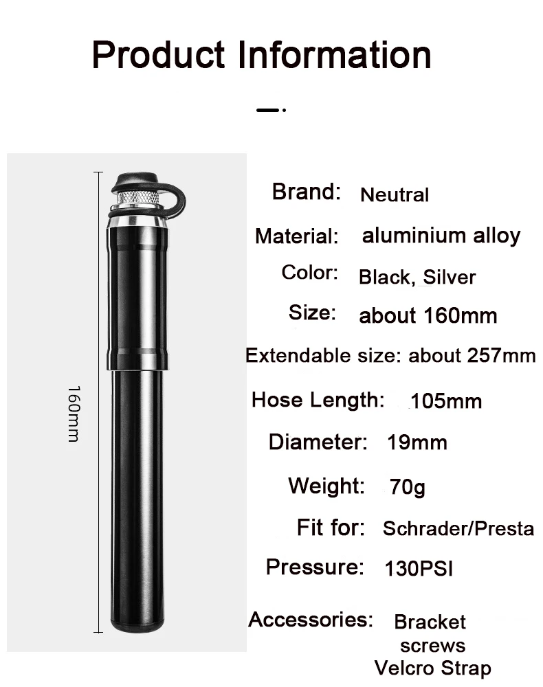 VANNO Portable Cycling Aluminum Alloy Bicycle Air Pressure Pump Inflator Bike Tyre Pump with Presta Schrader Valve